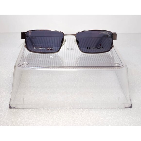 Rectangular Silver Metal Full Rim EasyTwist Polarized Clip-on Glasses 51-16-135 - Picture 5 of 13